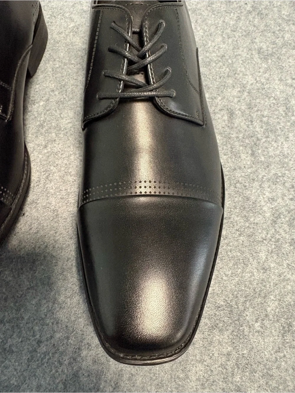 Kenneth Cole Lesson Plan Mens Sz 9.5 Black Leather Cap-Toe Derby Dress Shoes